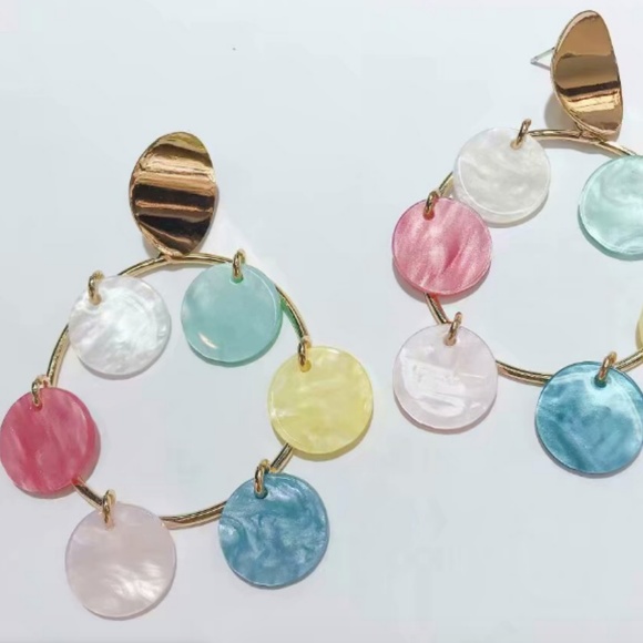 New 925 Large Multi color hoops dangling earrings - Picture 3 of 8